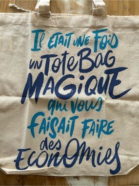 ALDI Paris Canvas Tote Bag with beautiful Blue Script New never used!